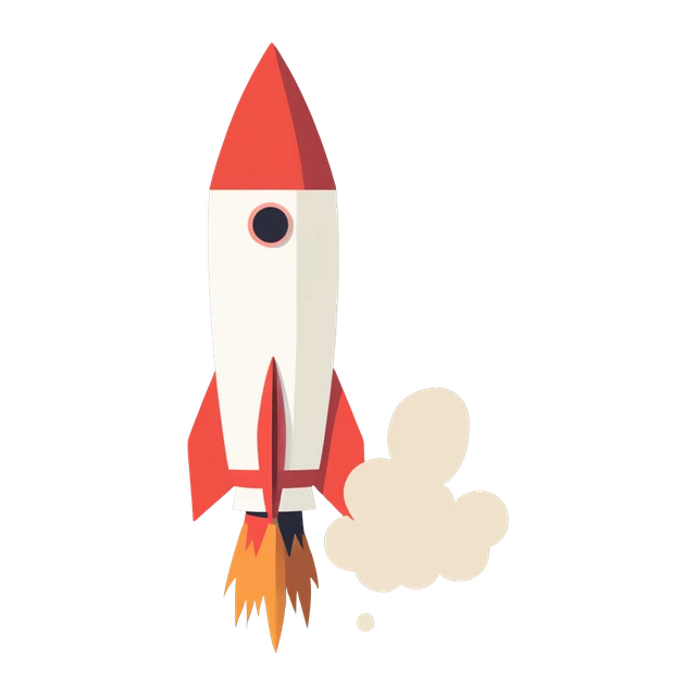 Zeichnung: eine startende Rakete mit einer Rauchwolke.