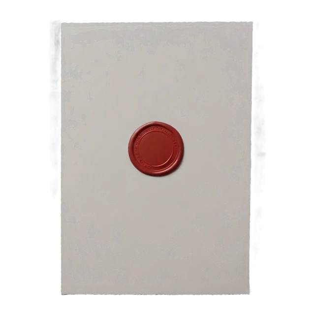 Zeichnung: ein Blatt Papier mit einem roten Siegel.